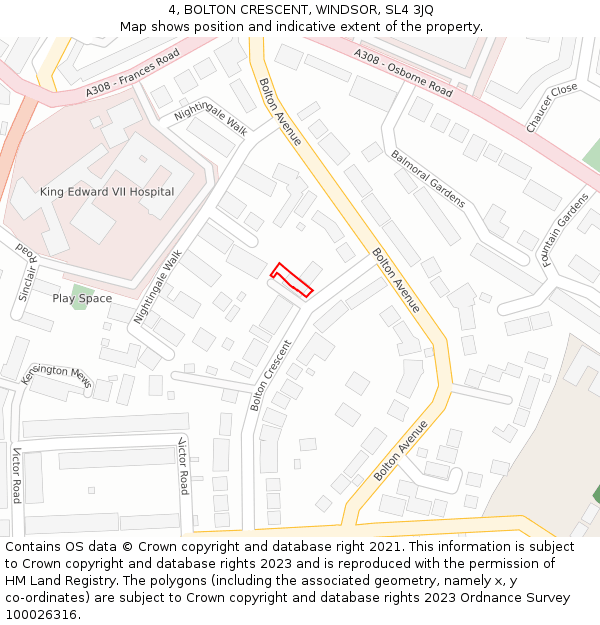 4, BOLTON CRESCENT, WINDSOR, SL4 3JQ: Location map and indicative extent of plot