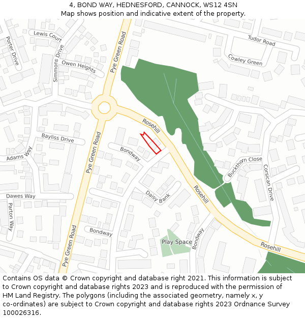 4, BOND WAY, HEDNESFORD, CANNOCK, WS12 4SN: Location map and indicative extent of plot