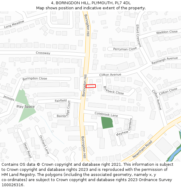 4, BORINGDON HILL, PLYMOUTH, PL7 4DL: Location map and indicative extent of plot