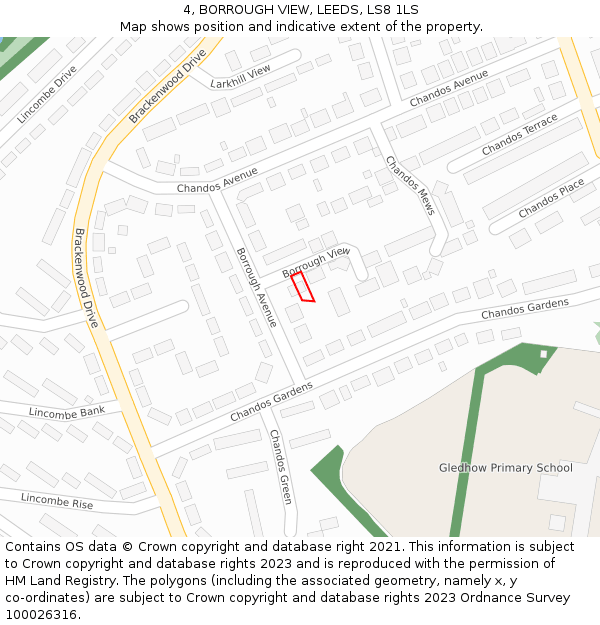 4, BORROUGH VIEW, LEEDS, LS8 1LS: Location map and indicative extent of plot