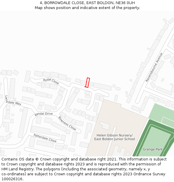 4, BORROWDALE CLOSE, EAST BOLDON, NE36 0UH: Location map and indicative extent of plot