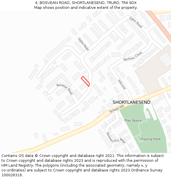 4, BOSVEAN ROAD, SHORTLANESEND, TRURO, TR4 9DX: Location map and indicative extent of plot