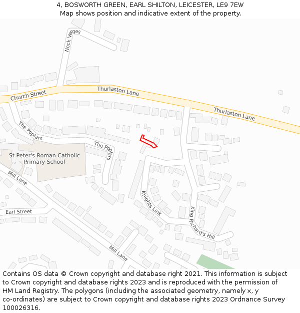 4, BOSWORTH GREEN, EARL SHILTON, LEICESTER, LE9 7EW: Location map and indicative extent of plot