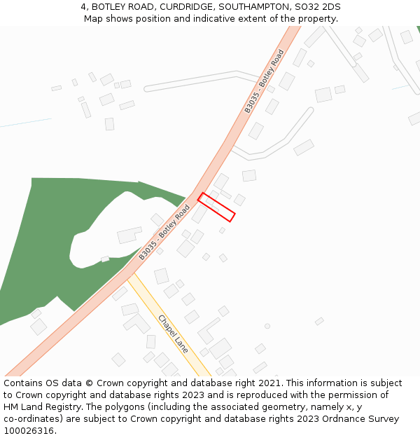 4, BOTLEY ROAD, CURDRIDGE, SOUTHAMPTON, SO32 2DS: Location map and indicative extent of plot