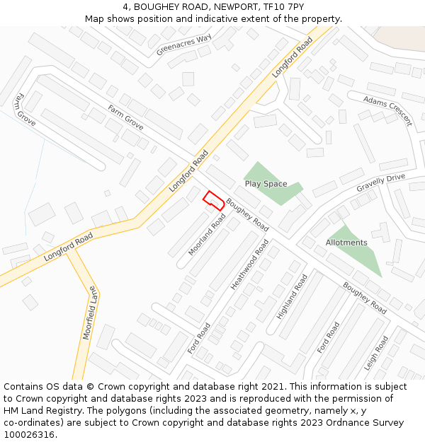 4, BOUGHEY ROAD, NEWPORT, TF10 7PY: Location map and indicative extent of plot