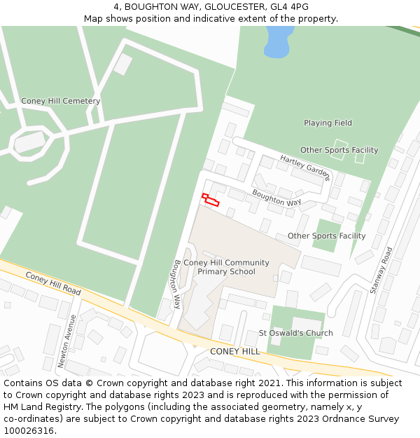4, BOUGHTON WAY, GLOUCESTER, GL4 4PG: Location map and indicative extent of plot