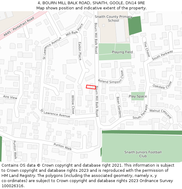 4, BOURN MILL BALK ROAD, SNAITH, GOOLE, DN14 9RE: Location map and indicative extent of plot