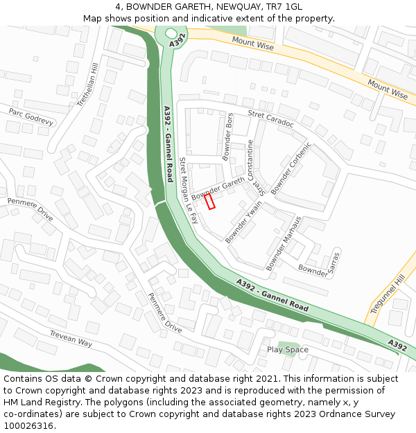 4, BOWNDER GARETH, NEWQUAY, TR7 1GL: Location map and indicative extent of plot