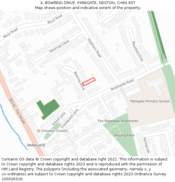 4, BOWRING DRIVE, PARKGATE, NESTON, CH64 6ST: Location map and indicative extent of plot