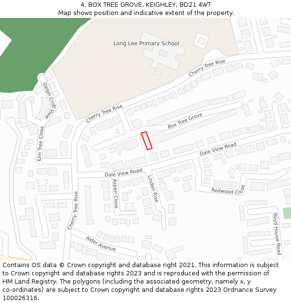 4, BOX TREE GROVE, KEIGHLEY, BD21 4WT: Location map and indicative extent of plot