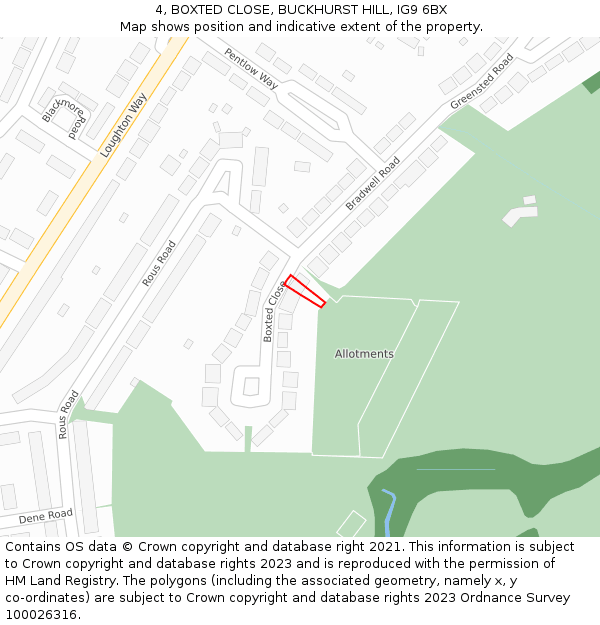 4, BOXTED CLOSE, BUCKHURST HILL, IG9 6BX: Location map and indicative extent of plot