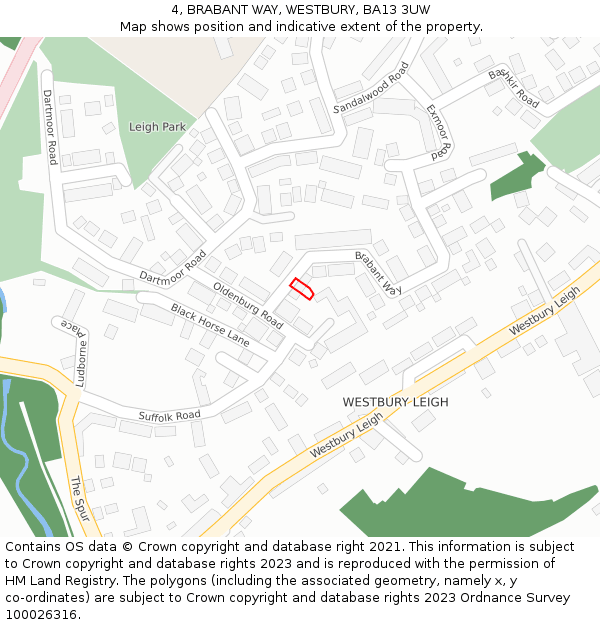 4, BRABANT WAY, WESTBURY, BA13 3UW: Location map and indicative extent of plot