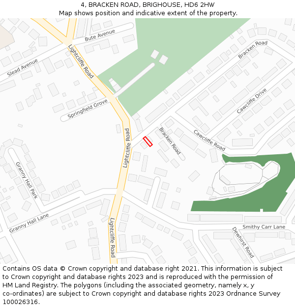 4, BRACKEN ROAD, BRIGHOUSE, HD6 2HW: Location map and indicative extent of plot