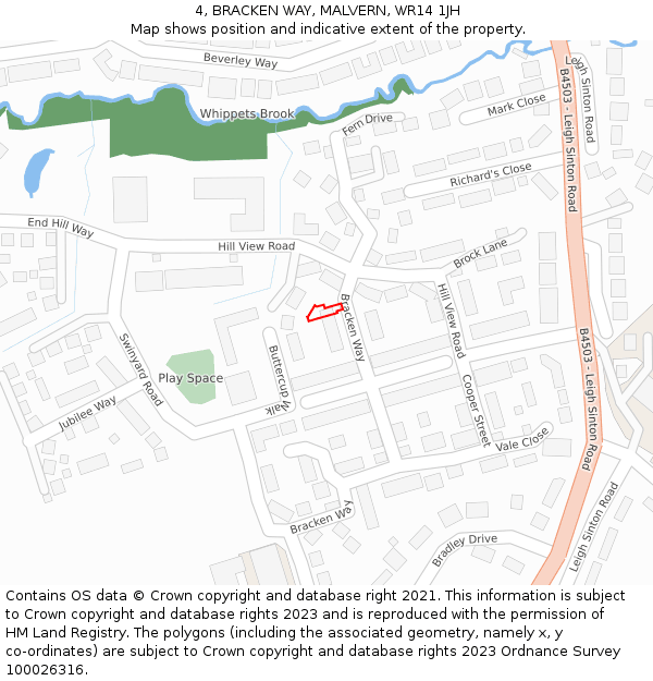 4, BRACKEN WAY, MALVERN, WR14 1JH: Location map and indicative extent of plot