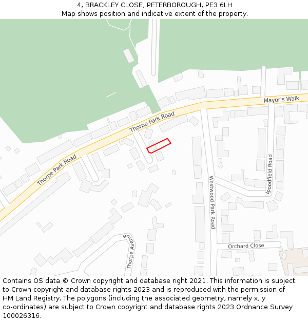 4, BRACKLEY CLOSE, PETERBOROUGH, PE3 6LH: Location map and indicative extent of plot