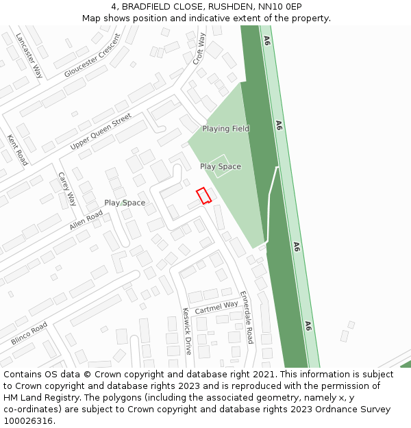 4, BRADFIELD CLOSE, RUSHDEN, NN10 0EP: Location map and indicative extent of plot