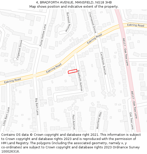 4, BRADFORTH AVENUE, MANSFIELD, NG18 3HB: Location map and indicative extent of plot