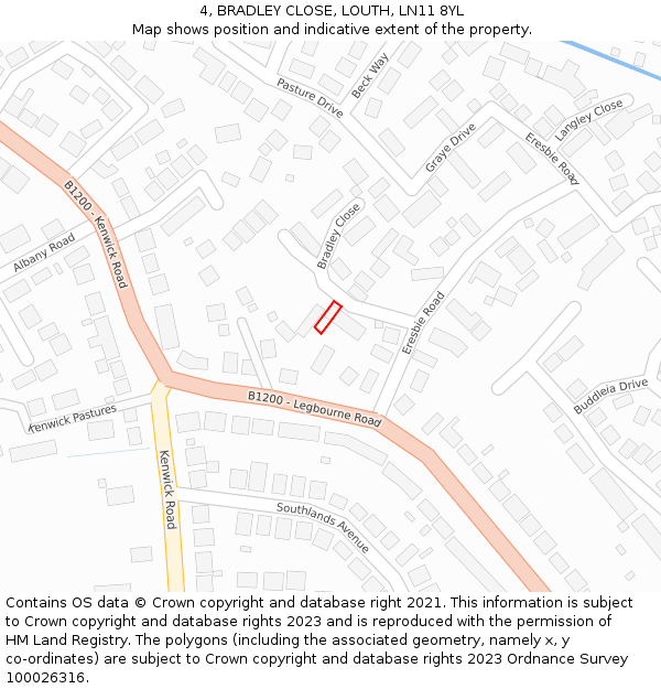 4, BRADLEY CLOSE, LOUTH, LN11 8YL: Location map and indicative extent of plot