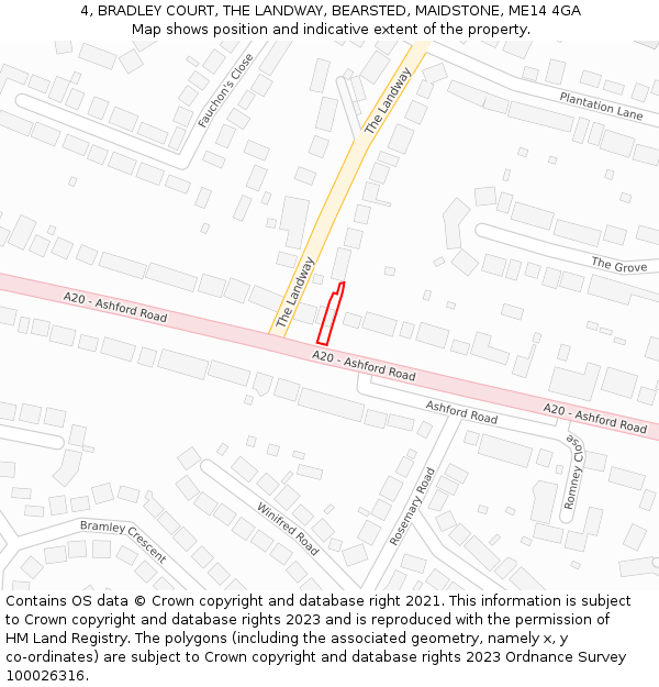 4, BRADLEY COURT, THE LANDWAY, BEARSTED, MAIDSTONE, ME14 4GA: Location map and indicative extent of plot