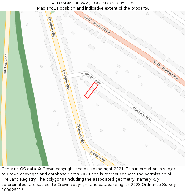 4, BRADMORE WAY, COULSDON, CR5 1PA: Location map and indicative extent of plot