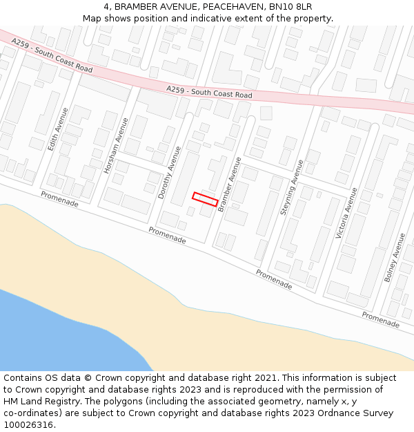 4, BRAMBER AVENUE, PEACEHAVEN, BN10 8LR: Location map and indicative extent of plot