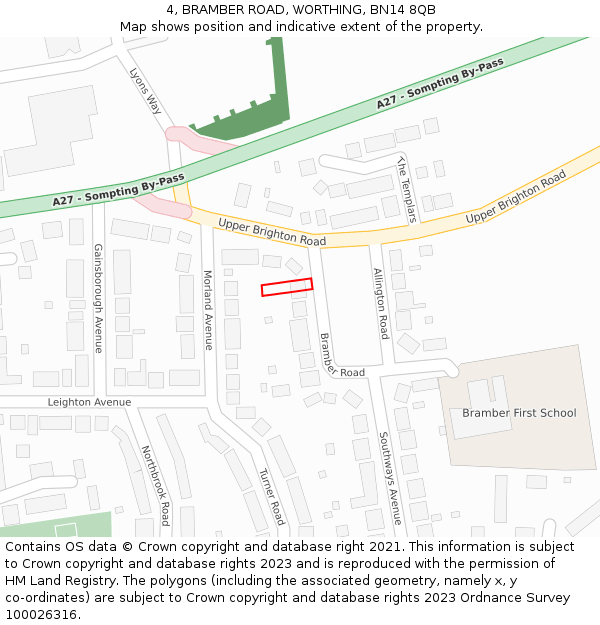 4, BRAMBER ROAD, WORTHING, BN14 8QB: Location map and indicative extent of plot