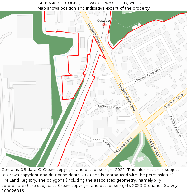 4, BRAMBLE COURT, OUTWOOD, WAKEFIELD, WF1 2UH: Location map and indicative extent of plot