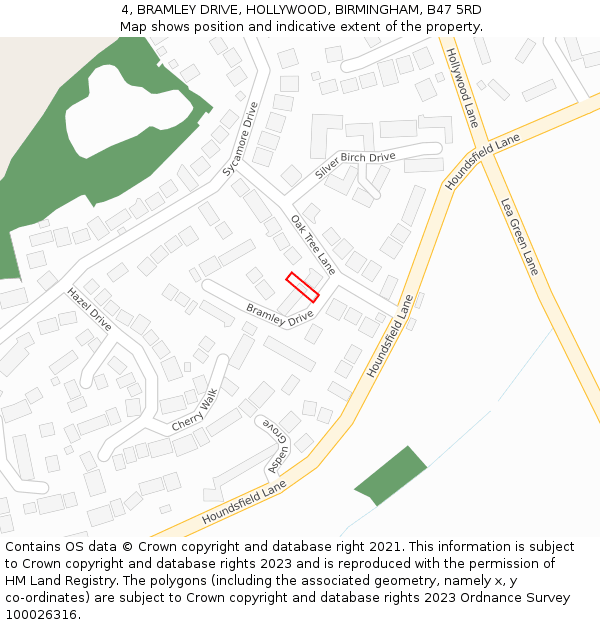 4, BRAMLEY DRIVE, HOLLYWOOD, BIRMINGHAM, B47 5RD: Location map and indicative extent of plot