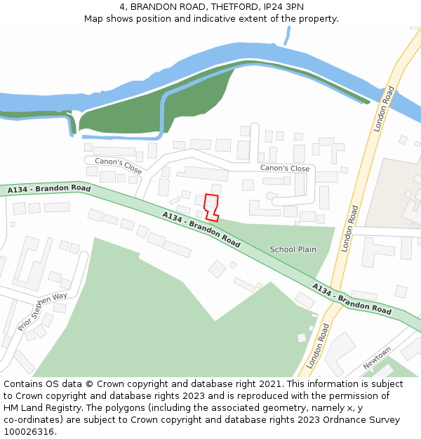 4, BRANDON ROAD, THETFORD, IP24 3PN: Location map and indicative extent of plot