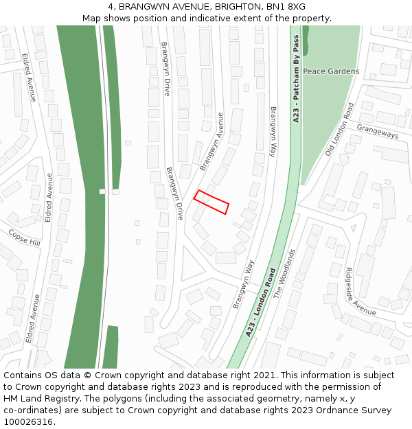 4, BRANGWYN AVENUE, BRIGHTON, BN1 8XG: Location map and indicative extent of plot