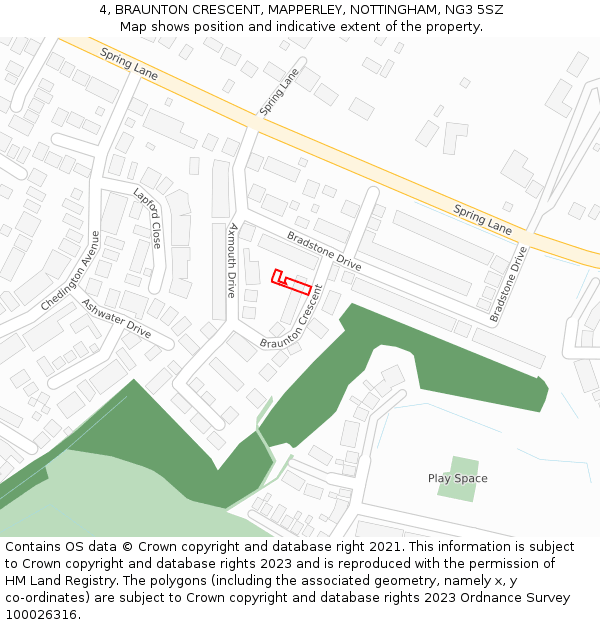 4, BRAUNTON CRESCENT, MAPPERLEY, NOTTINGHAM, NG3 5SZ: Location map and indicative extent of plot