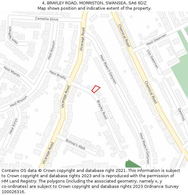 4, BRAYLEY ROAD, MORRISTON, SWANSEA, SA6 6DZ: Location map and indicative extent of plot