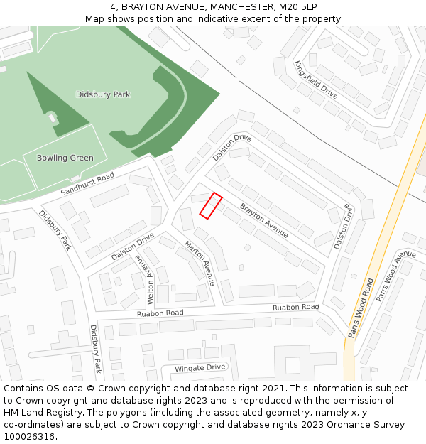 4, BRAYTON AVENUE, MANCHESTER, M20 5LP: Location map and indicative extent of plot