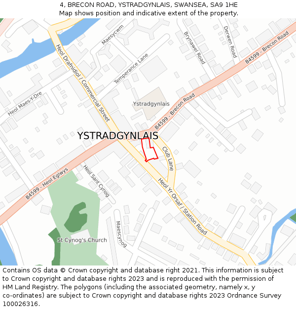 4, BRECON ROAD, YSTRADGYNLAIS, SWANSEA, SA9 1HE: Location map and indicative extent of plot