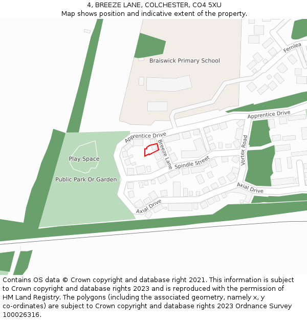 4, BREEZE LANE, COLCHESTER, CO4 5XU: Location map and indicative extent of plot