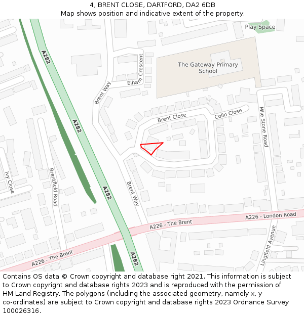 4, BRENT CLOSE, DARTFORD, DA2 6DB: Location map and indicative extent of plot