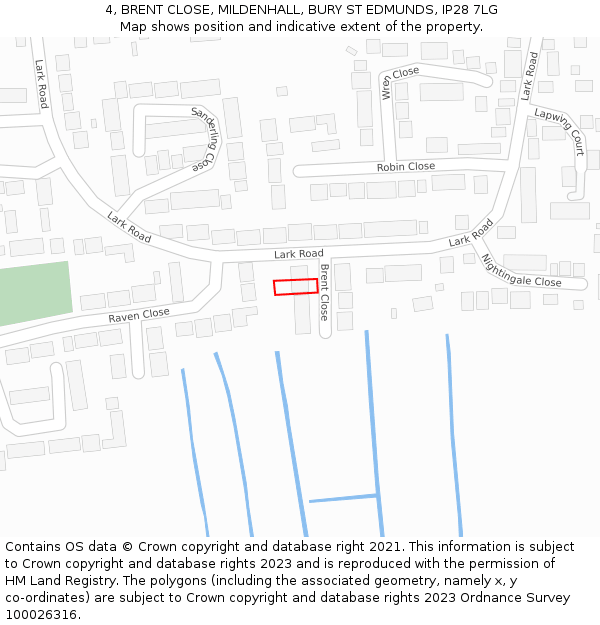 4, BRENT CLOSE, MILDENHALL, BURY ST EDMUNDS, IP28 7LG: Location map and indicative extent of plot