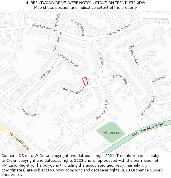 4, BRENTWOOD DRIVE, WERRINGTON, STOKE-ON-TRENT, ST9 0DW: Location map and indicative extent of plot