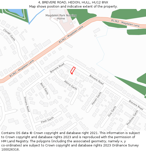 4, BREVERE ROAD, HEDON, HULL, HU12 8NX: Location map and indicative extent of plot