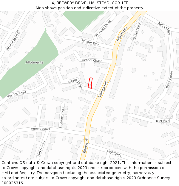 4, BREWERY DRIVE, HALSTEAD, CO9 1EF: Location map and indicative extent of plot