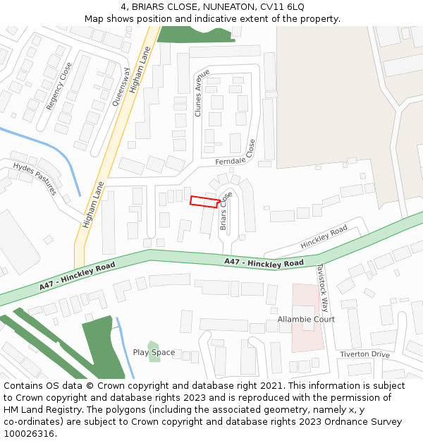 4, BRIARS CLOSE, NUNEATON, CV11 6LQ: Location map and indicative extent of plot