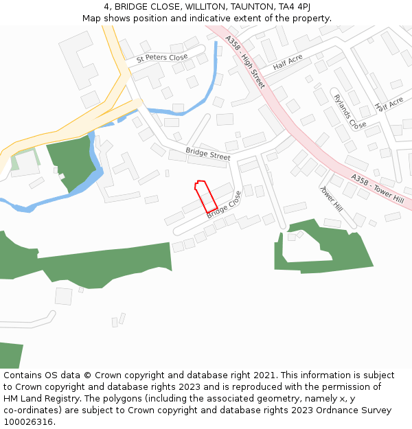 4, BRIDGE CLOSE, WILLITON, TAUNTON, TA4 4PJ: Location map and indicative extent of plot