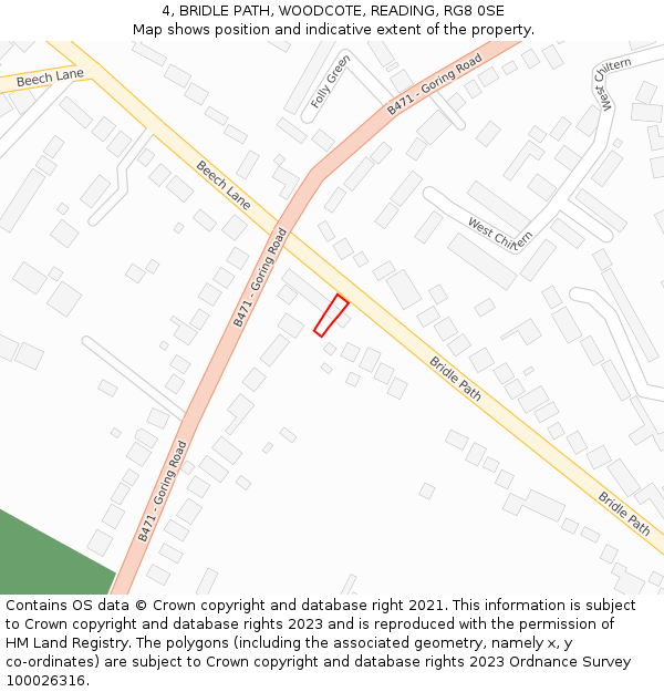 4, BRIDLE PATH, WOODCOTE, READING, RG8 0SE: Location map and indicative extent of plot