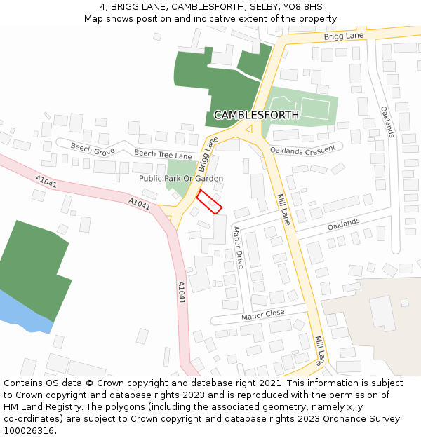 4, BRIGG LANE, CAMBLESFORTH, SELBY, YO8 8HS: Location map and indicative extent of plot