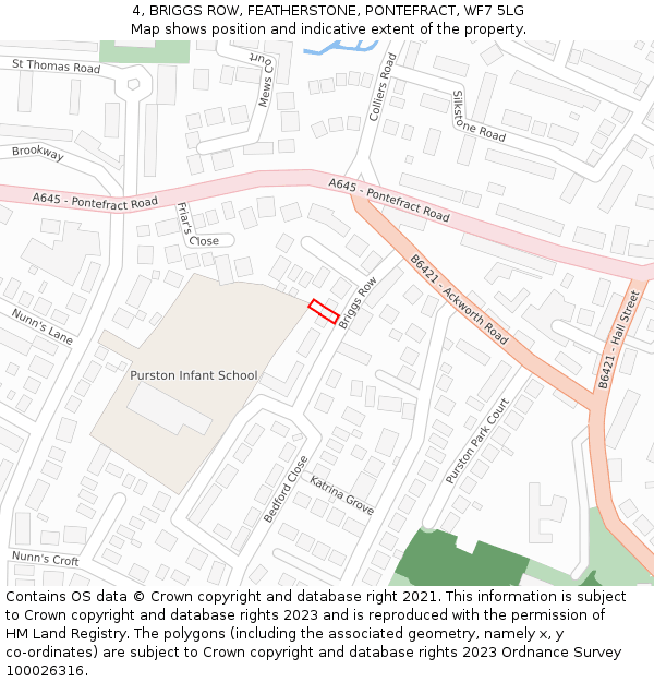 4, BRIGGS ROW, FEATHERSTONE, PONTEFRACT, WF7 5LG: Location map and indicative extent of plot