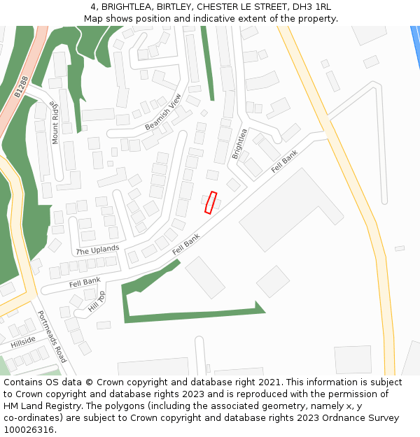 4, BRIGHTLEA, BIRTLEY, CHESTER LE STREET, DH3 1RL: Location map and indicative extent of plot