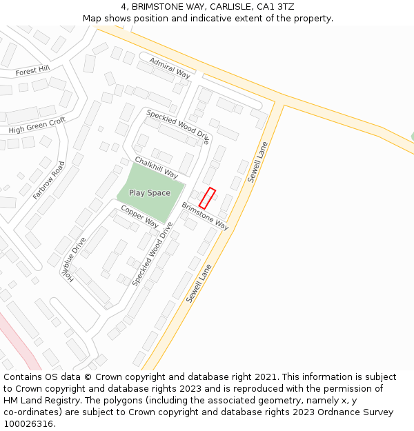 4, BRIMSTONE WAY, CARLISLE, CA1 3TZ: Location map and indicative extent of plot
