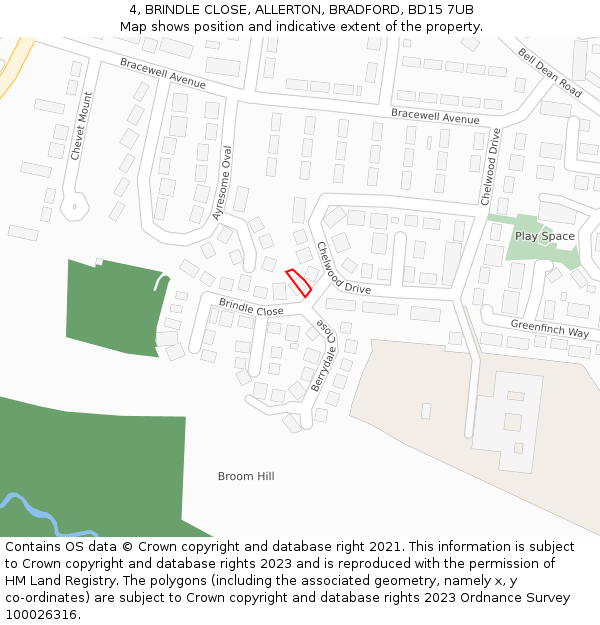 4, BRINDLE CLOSE, ALLERTON, BRADFORD, BD15 7UB: Location map and indicative extent of plot