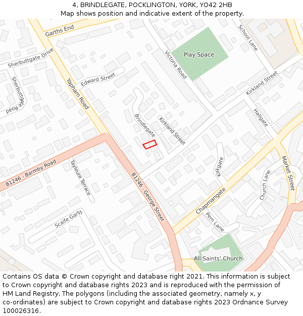 4, BRINDLEGATE, POCKLINGTON, YORK, YO42 2HB: Location map and indicative extent of plot