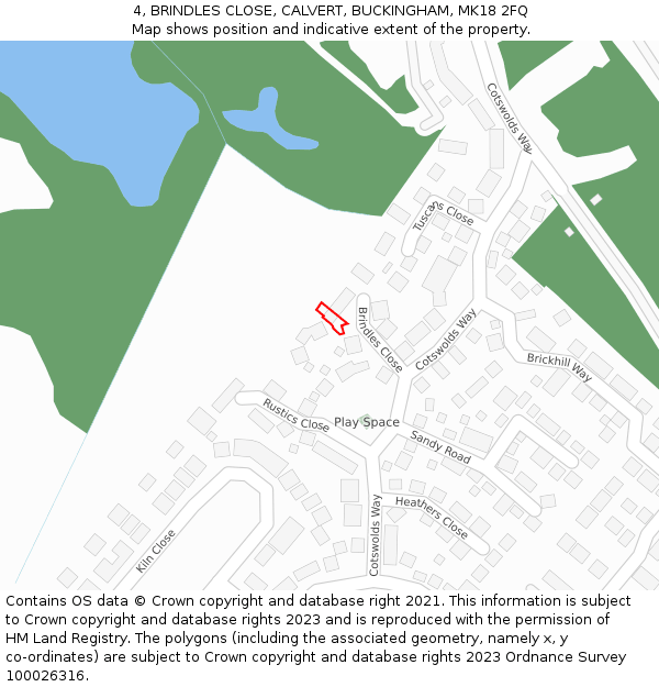 4, BRINDLES CLOSE, CALVERT, BUCKINGHAM, MK18 2FQ: Location map and indicative extent of plot